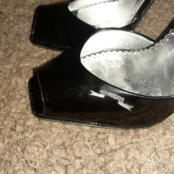 GERARDINA DI MAGGIO-Black Patent D'Orsay Peep Toe-Silver Stiletto-NM-SZ 35 - Picture 3 of 8